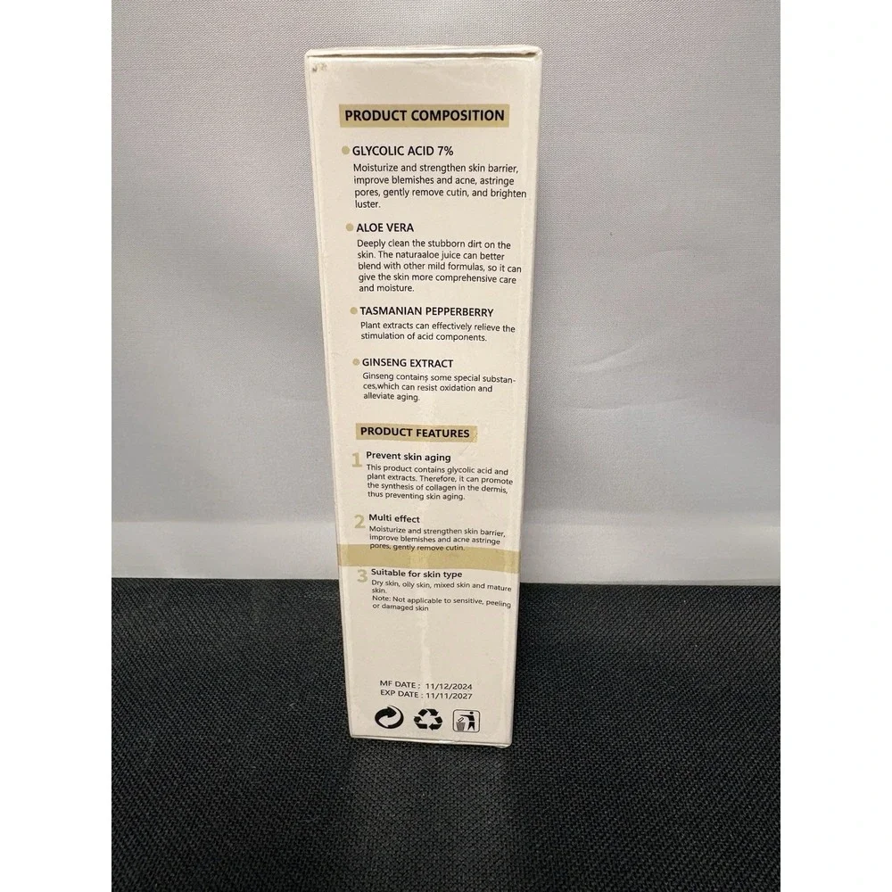 Glycolic Acid 7% Toning Solution. 100 ml 3.38 fl oz Exp 11/2027 pH-3.6